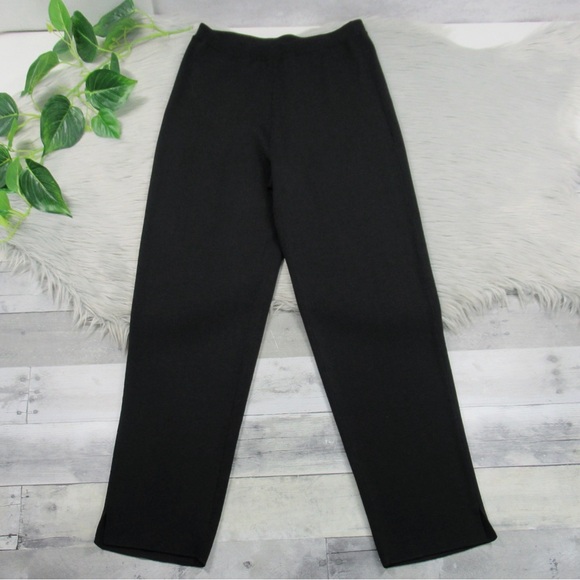 GRACE DIANE LEWIS Black Knit Pull-On Slit Straight Leg Pants Women Size Medium - Picture 3 of 10